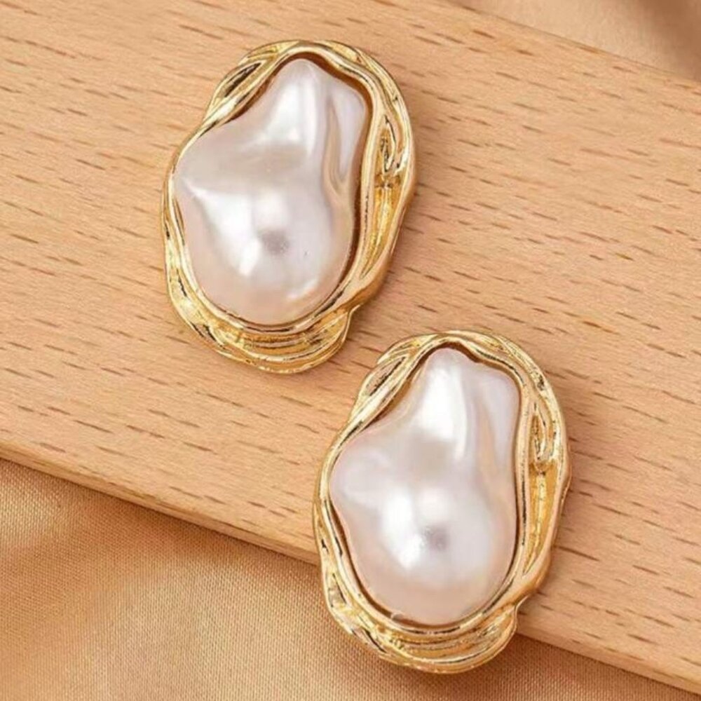 Large BAROQUE Pearl Post Earrings Wedding bridal